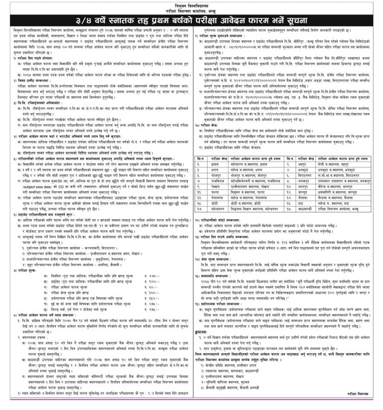 स्नातक प्रथम वर्षको परीक्षा फर्म भर्ने सम्बन्धि सूचना
